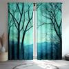 2pcs Forest Woodland Curtains with Summer Foliage Trees & Sun Rays Design, Scenic Polyester Window Drapes for Living Room & Bedr