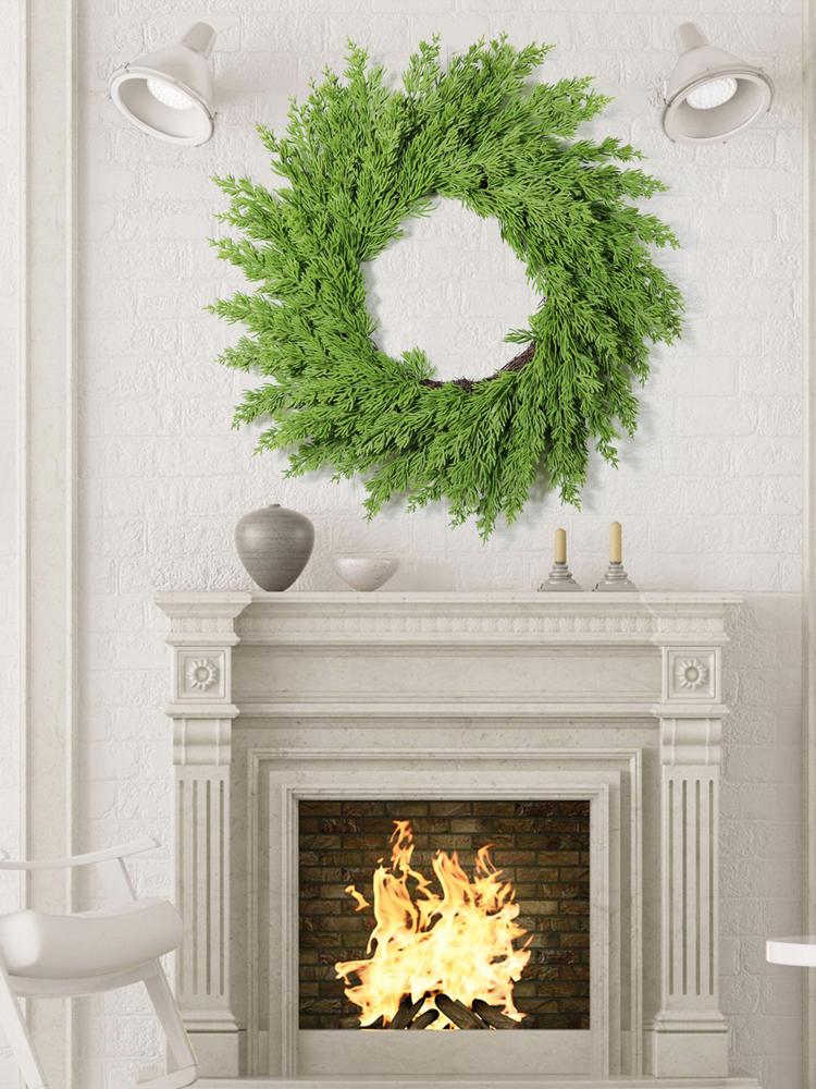19.7 Inch Pine Wreath for Front Door PE Rattan Artificial Xmas Wreath for Wall Window Porch Indoor Outdoor Decor Green Wreath