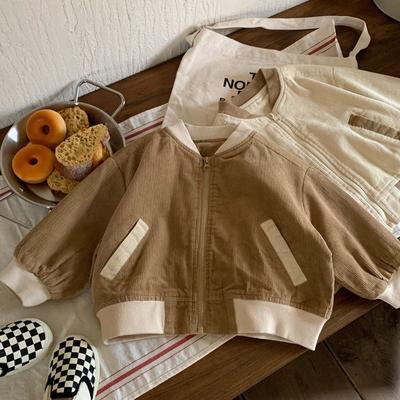 Boys Spring and Fall Long-sleeved Round Neck Cute Corduroy Jacket Middle and Small Children Natural Comfortable Jacket