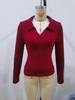2025 Autumn/Winter Women's Solid Color Slim Fit V-Neck Lapel Long Sleeve Ribbed Brushed Top