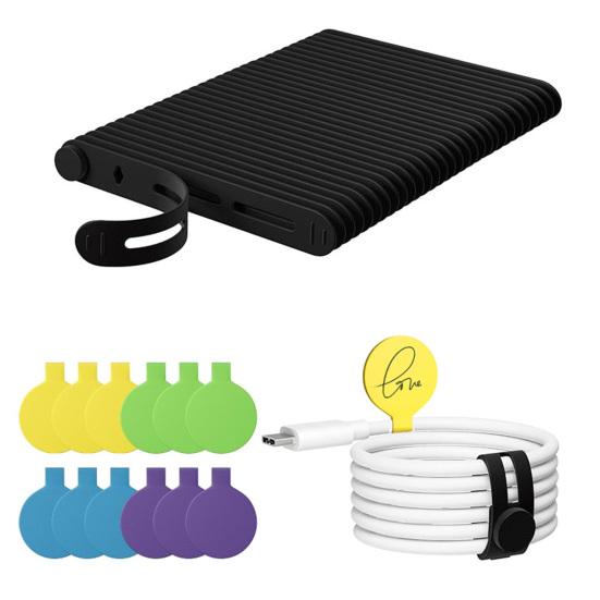 20Pcs Data Cable Ties Waterproof Elastic Clear Marking Cable Ties Lightweight Cord Organizers with Logo Patches Wire Processors