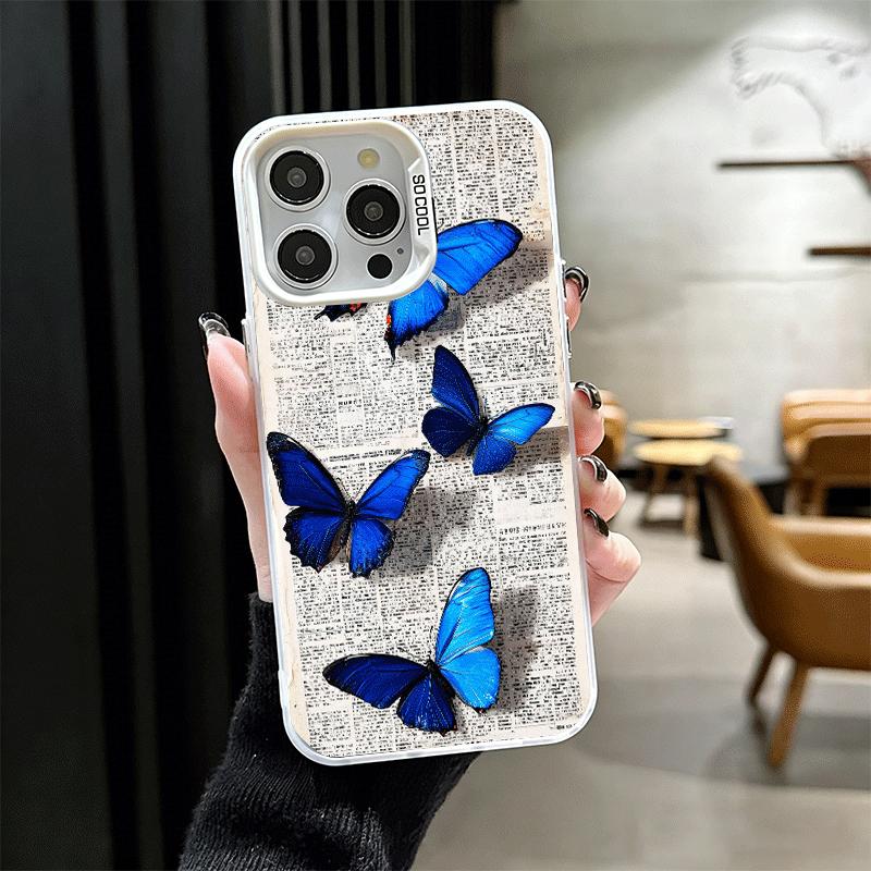 Blue Butterfly Aesthetics Shockproof Phone Case for iPhone 17 Air 16 16E 15 Pro Max 14 Plus 13 Mini 12 Back Cover Anti Fall Fund