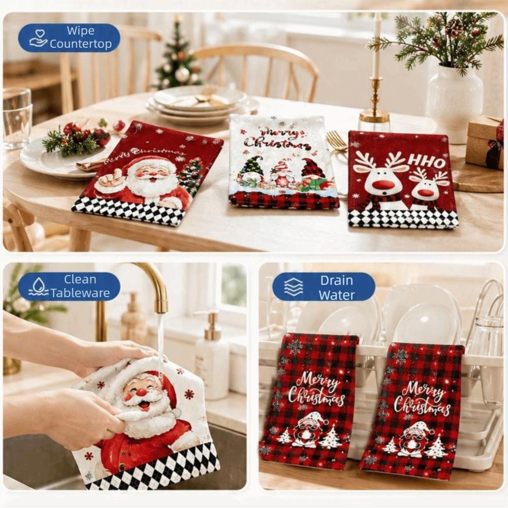2pcs Santa Claus Xmas Hand Towels Reindeer Dish Towels Navidad Natal Cleaning Cloth Kitchen Decor