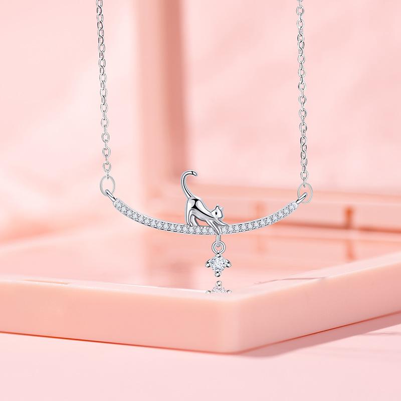 

Ожерелье Cat на Луне, женское, легкое, роскошное, подвеска в виде кисточки из нержавеющей стали, цепочка на ключицу