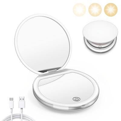 LED Kosmetikspiegel mit Licht, Tragbar, Mini-Taschenformat, USB-wiederaufladbar, Touch-Steuerung, Lichtergänzung