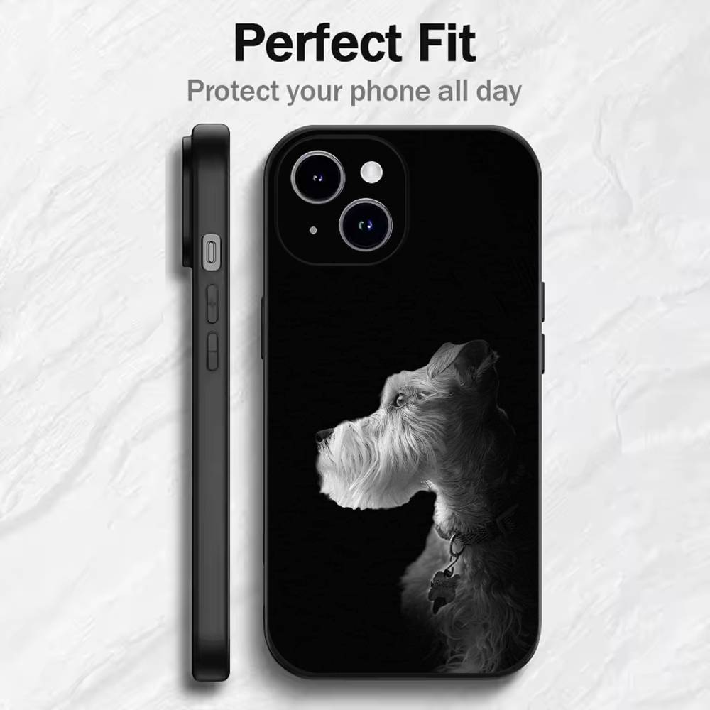 Cartoon Schnauzer Dog  Phone Case For 17 16 15 14 13 12 11 Mini XS XR X 6S 6 Pro Max Plus Black Soft Cover