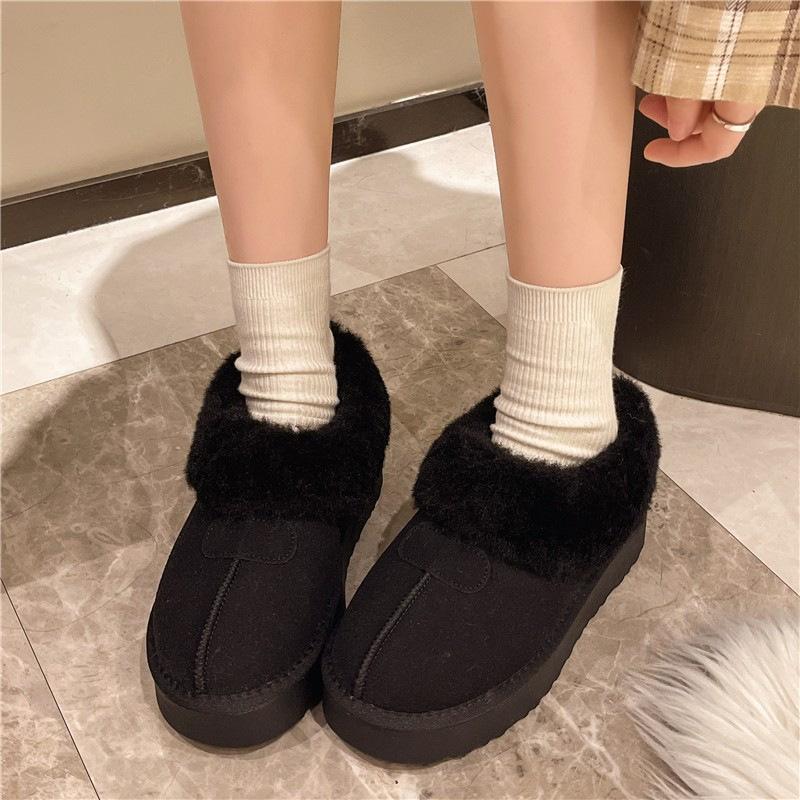 Dicksöhlige Schneestiefel Damen Samtverdickt Warm Winter Damenschuhe 2025 Neu Flauschige Schuhe Brotschuhe Low-Top Baumwollschuhe