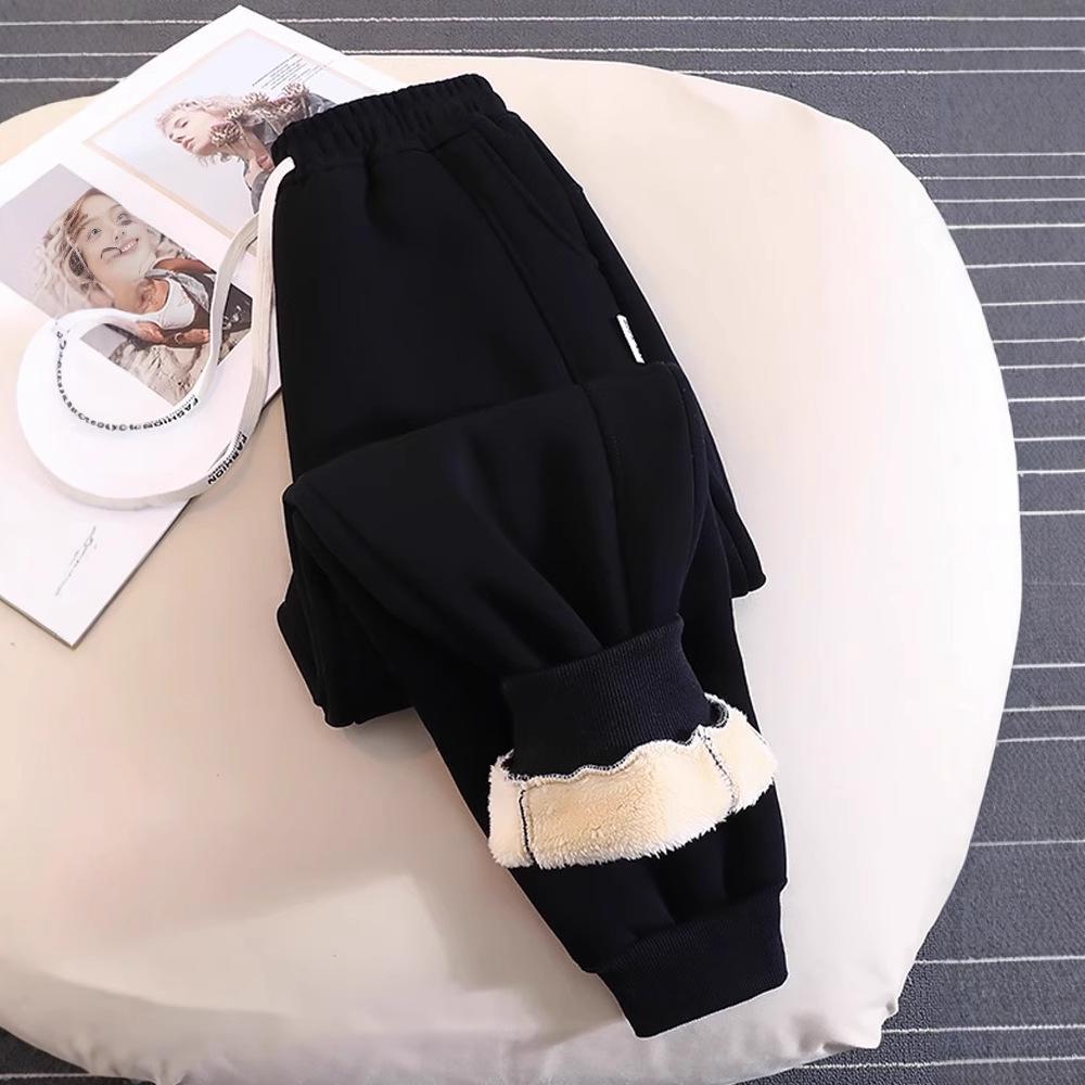 Pantaloni de trening pentru femei din lână de miel căptușiți cu fleece - Groși, călduroși, joggers cu manșete pentru toamna/iarna 2024