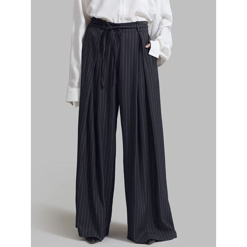 European and American Fashion High Waist Stripe Loose Drape Casual Suit Pants High Waisted Striped Pants