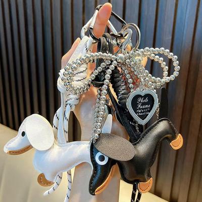 Sausage Dog Charm Keyrings Pendant Leather Bag Strap Design Ins Personalized Car Keychains Women's Handbag Charm Key Chains