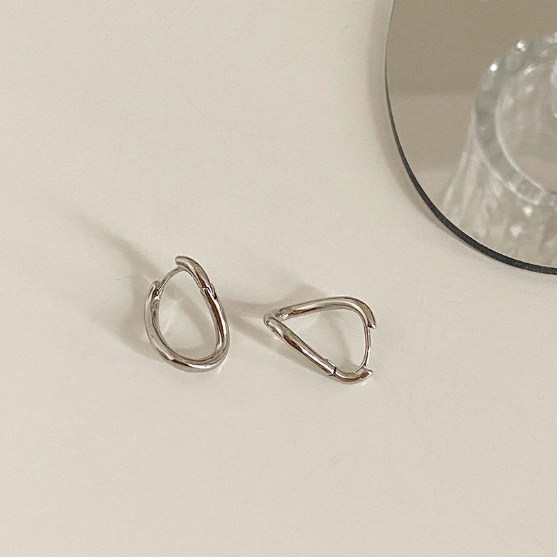 New Korean Silver Color Hoop Earrings for Women Trend Vintage Geometric Irregular Dislocation Ear Studs Earring Jewelry