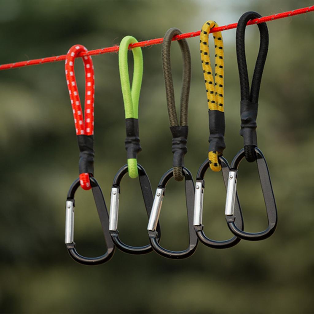 5pcs Tent Fixing Bungee Cord Versatile Elastics Rope Strong Load Bearing Hook with Quickly Attach Carabiner Clip
