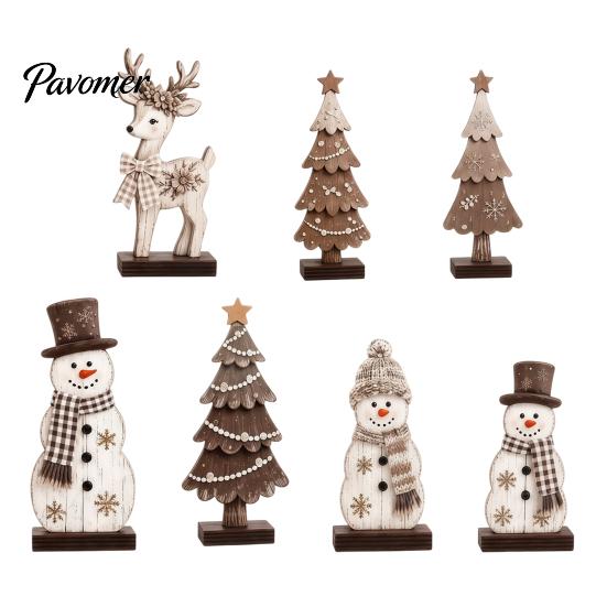 Handcrafted Holiday Gift Ideas 7Pcs Christmas Wooden Tabletop Ornaments, Snowman Tree Reindeer Tiered Tray Table Centerpieces Decor for Mantel, Rustic