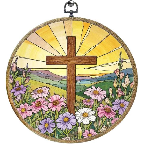 piratonal Wildflower Cross Faith Christian Gifts for Women Men Religious Gifts Framed Round Wall Decor Canvas Wall Art Hanging Prints Artwork for