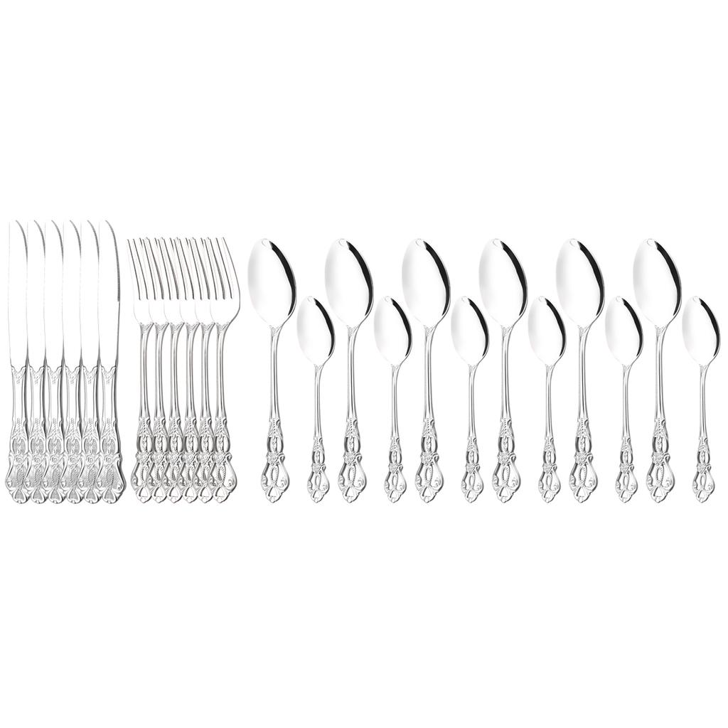 24Pcs Royal Gold Cutlery Set Knife Dessert Fork Coffee Spoon Dinnerware Flatware Stainless Steel Silverware Home Kitchen Tableware Set