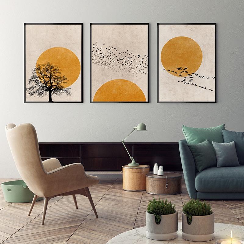 Burnt Orange Sun Silhouette Minimalist Abstract Posters Prints Canvas Painting Wall Art Pictures for Living Room Home Decor