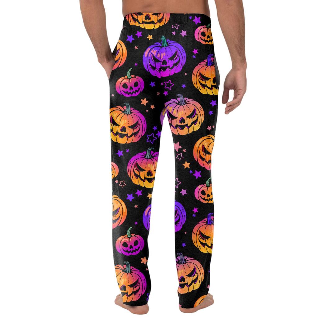 Men's Knitted Halloween Print Pocket Casual Pants Pajama Pants