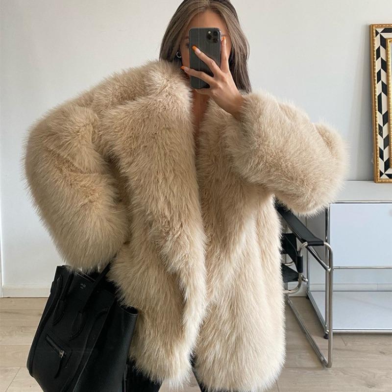 Kintoka imitation fox fur coat women's medium and long temperament large lapel loose plush coat