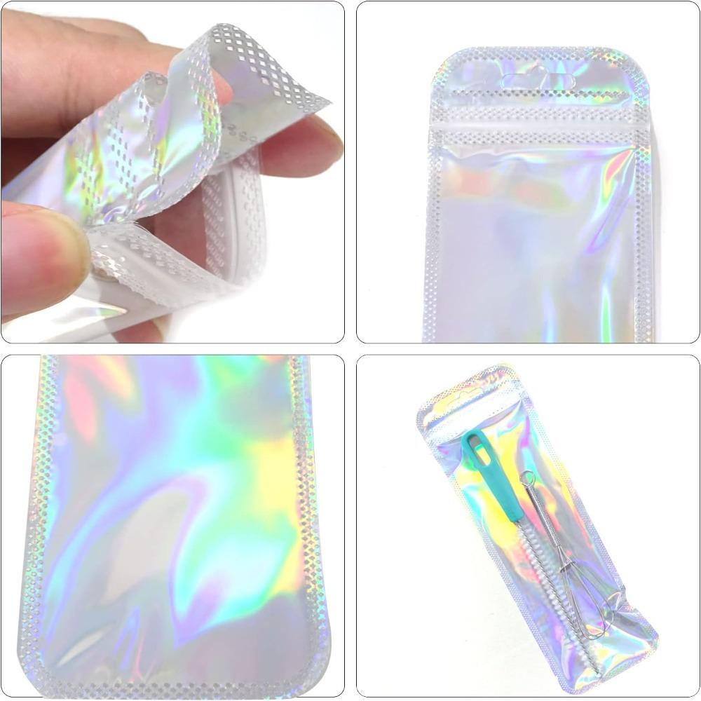100PCS 2.56 x9.45 inch Pen Bags Holographic Packaging Storage Bag Packaging Bags Pen Packing