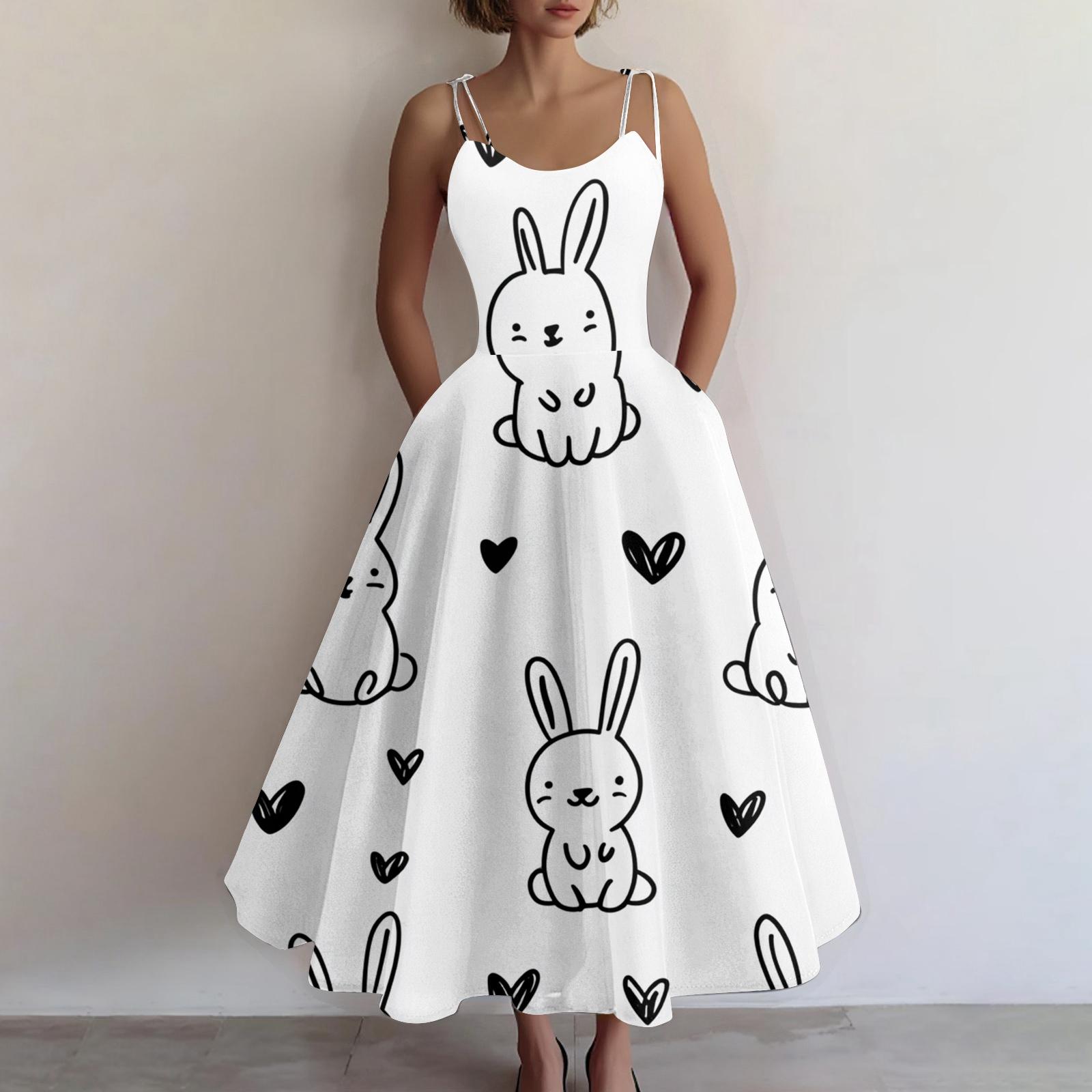 

Women s Casual Fashion Valentine s Day Printed Off-Shoulder Sleeveless Dress XL білий