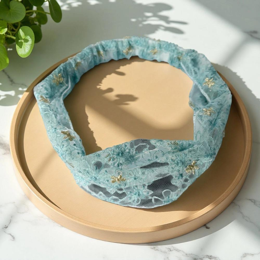 Elastic Embroidered Headband Lace Floral Headscarf Fashion Sports Headband Sports Activity синий