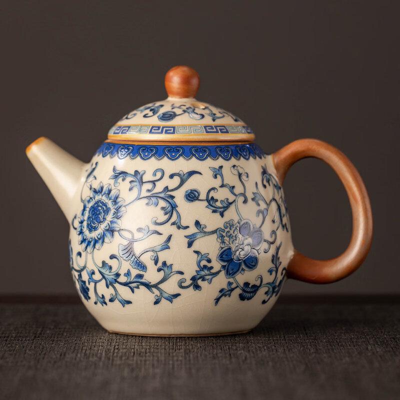 ZISIZ Blue and White Beige Ru Ware Style Tea Set