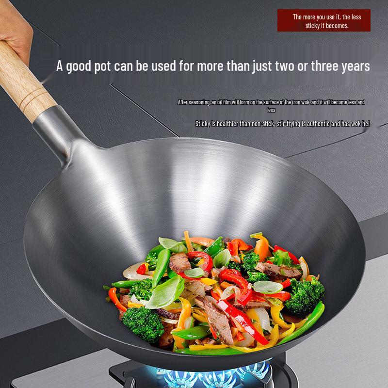 Zhangqiu Non-stick Cast Iron Wok with Large Ladle for Home & Restaurant Use - Suitable for Gas Stoves