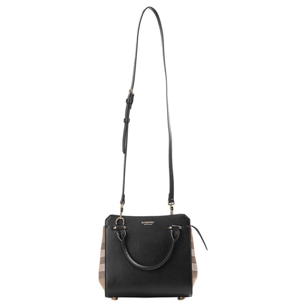 Burberry Design Logo Tracolla Regolabile Staccabile Borsa Tote in Pelle di Vitello Borsa Shopping Donna tote Nera 80840241