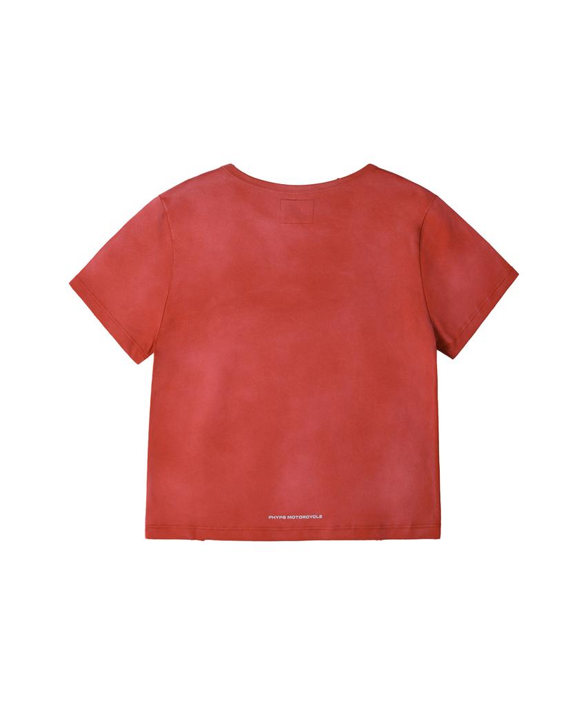 PHYPS MOTORCYCLE Womens Damage Washed Wing Logo Crop Tee Red