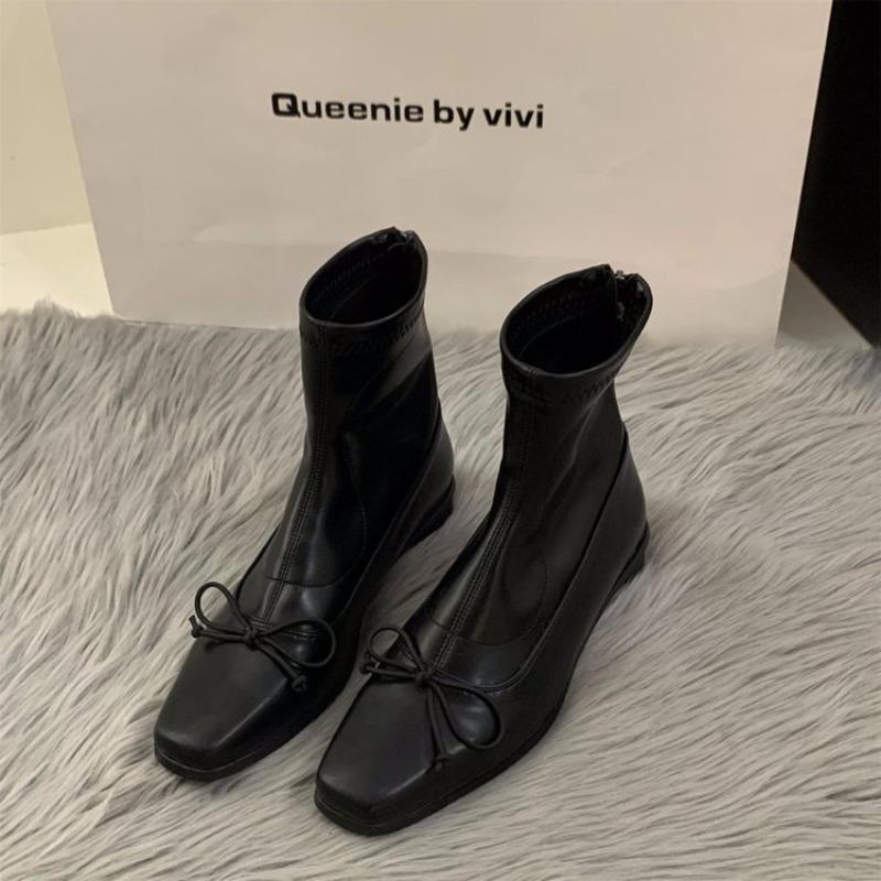 Fashion Women's Slim Short Boots Back Zipper Closure Effect Elegant Fashionable Women's Shoes Low Heel Shoes