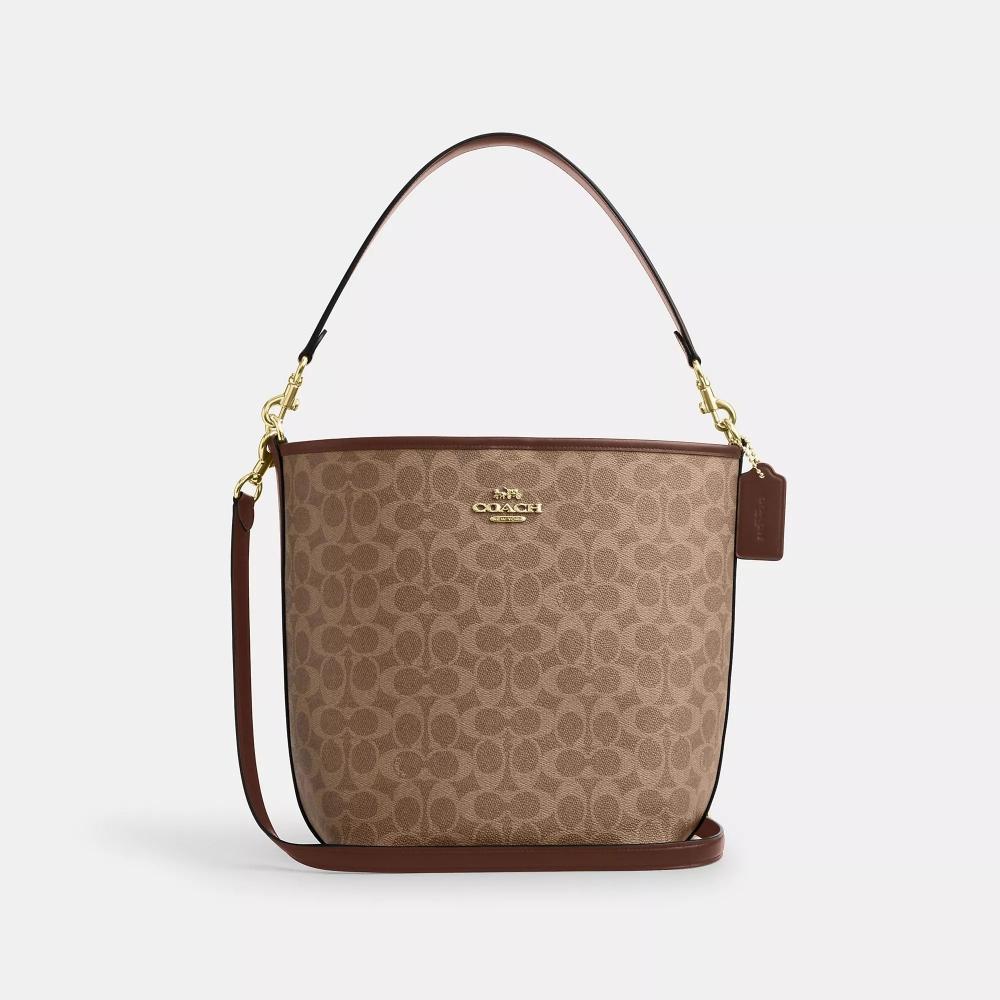 

Coach City Large Bucket Bag In Signature Canvas Gold Tan Brown One Size
