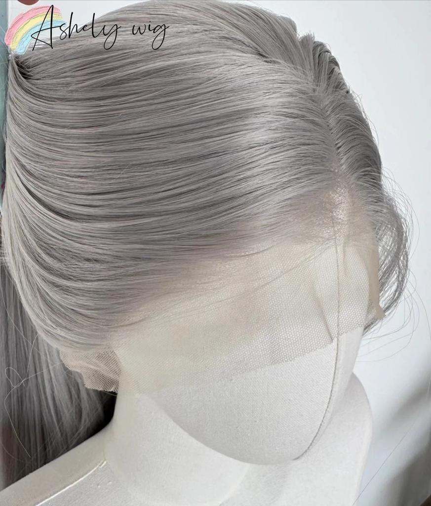Gray Wig 26inch 13x4 Straight Lace Front Wig for Women High Quality Synthetic Wigs High Temperature Fibers Glueless Wigs Cosplay