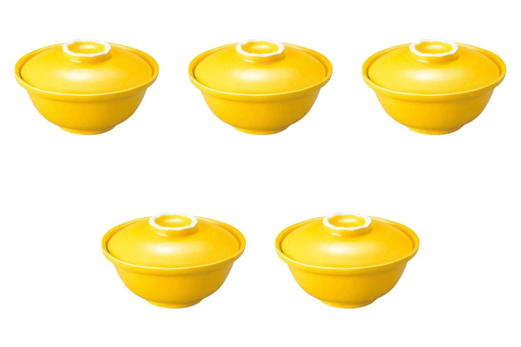 Set of 5 Yellow Glazed Lidded Bowls x Simmered Food Arita Setomonohonpo [13.6 7.8 cm] Bowls, Ware,