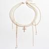 Gothic Cross Pendant Necklace For Women Men With Multi Layer Chain And Pearl Accents