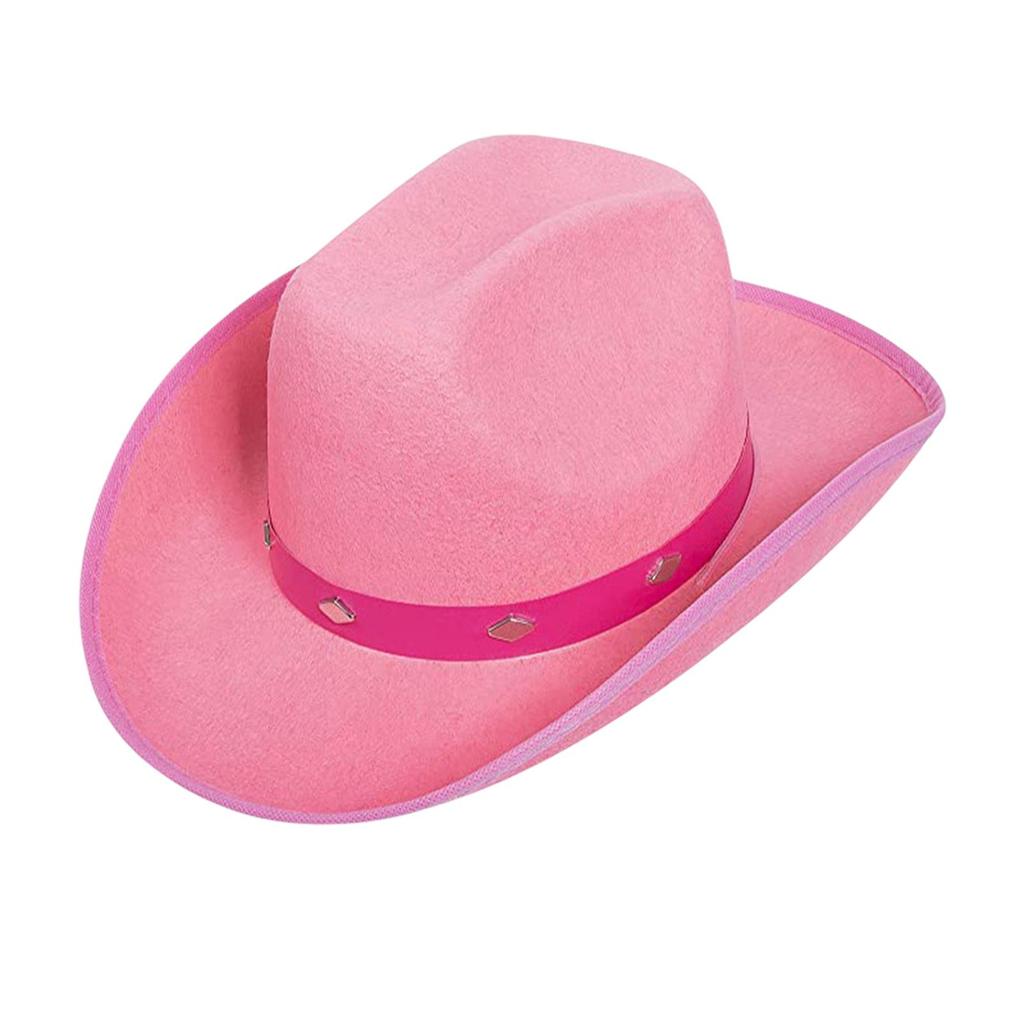 Cowboy Hat Western Wide Brim Felt Polyester Detail And Metal Embellishment Adjustable Closure