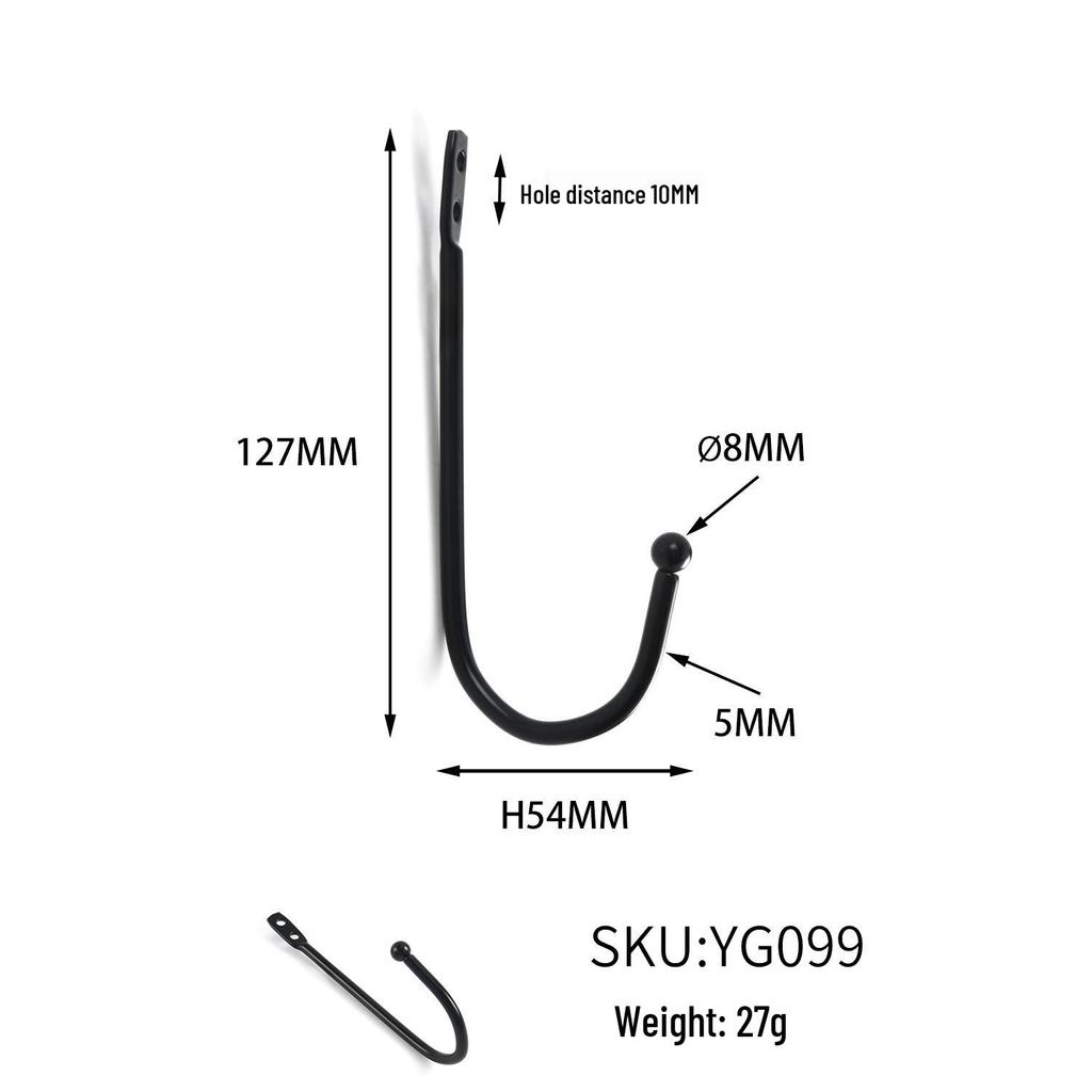 Black Metal Double Hole Iron Hook for Coats and Hats