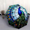 1pc Peacock StainedGlass Automatic Open/close, Heavy-Duty Iron Frame & 8-Rib structure, Compact Folding Umbrella for Women/Men, All-Season Travel, Hal