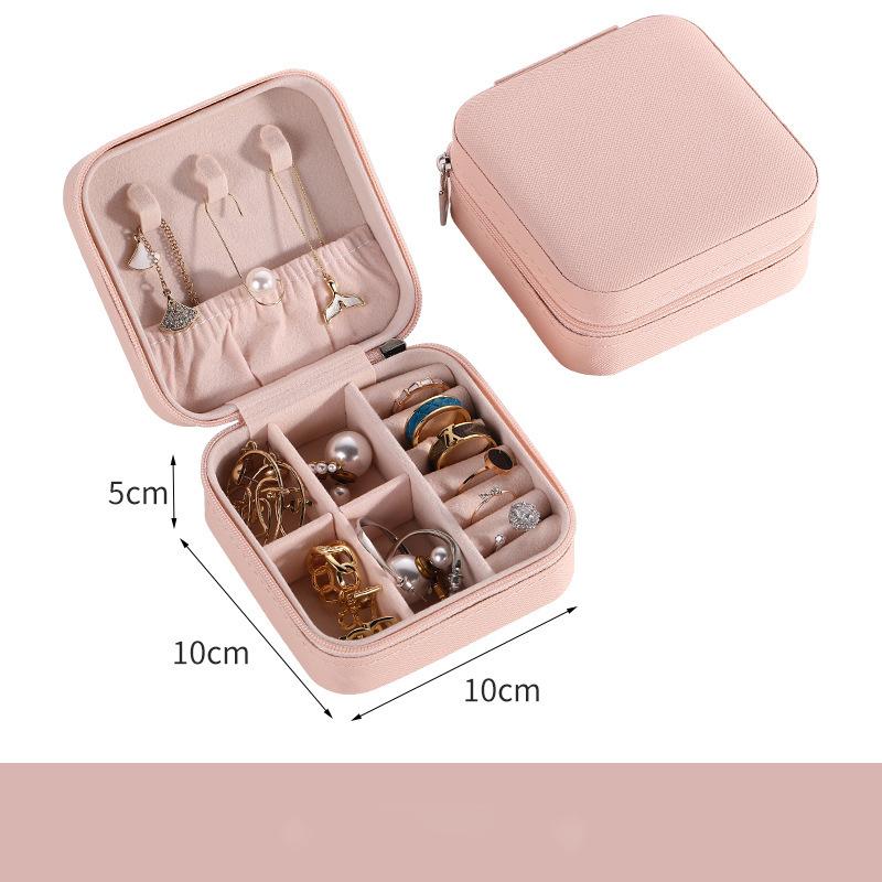 

New Portable Mini Jewelry Storage Box With Artificial Leather Zipper Design Waterproof/Dustproof Exquisite Gift Box for Jewelry рожевий