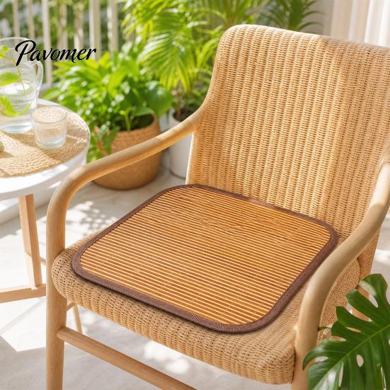 Fabric Chair Seat Cover Cooling Bamboo Mat, Breathable Summer Cool Natural Pad with Anti-Slip Bottom for Office And Dining Chairs Mat