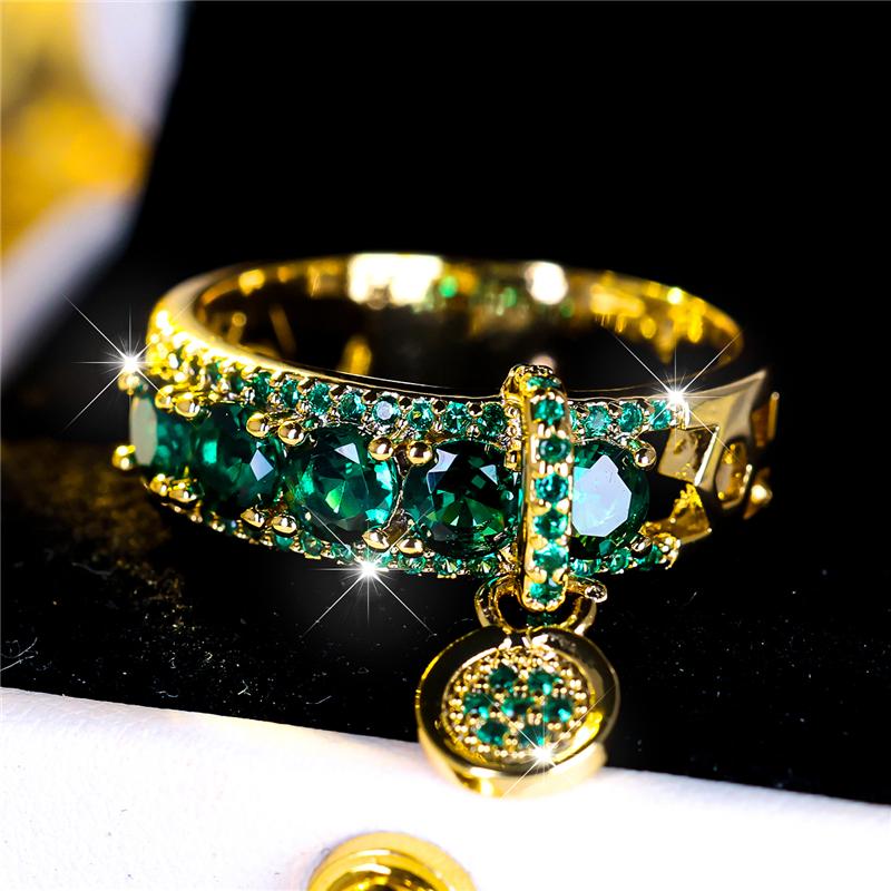

Luxury Female Green Round Zircon Stone Engagement Ring Yellow Gold Color Wedding Jewelry For Women 10