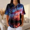 Women’s Casual Short Sleeve Knit Polo Shirt with Independence Day Printed Design and Relaxed Fit for Everyday Wear
