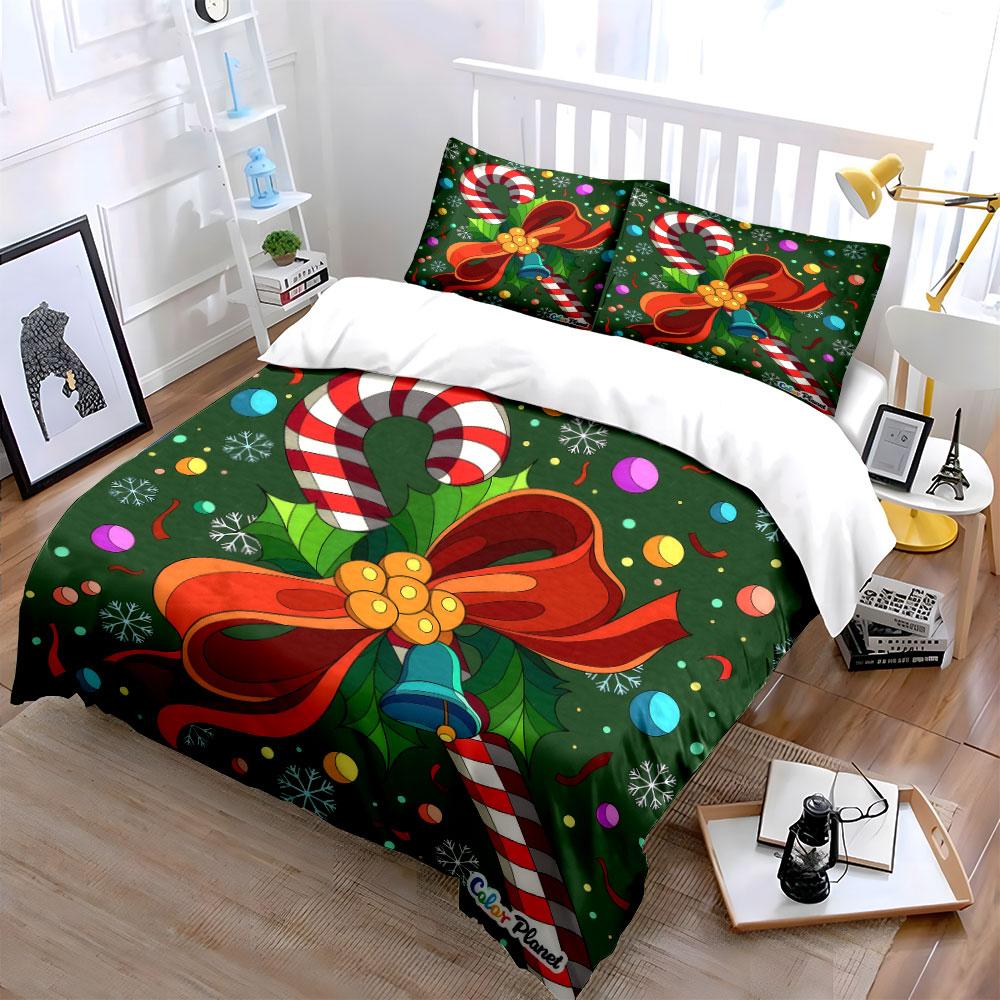 Christmas Candy Cane Decoration Set Soft Comfortable Duvet Cover Bedding Set Included 1*Duvet Cover & 2*Pillowcases, Gift