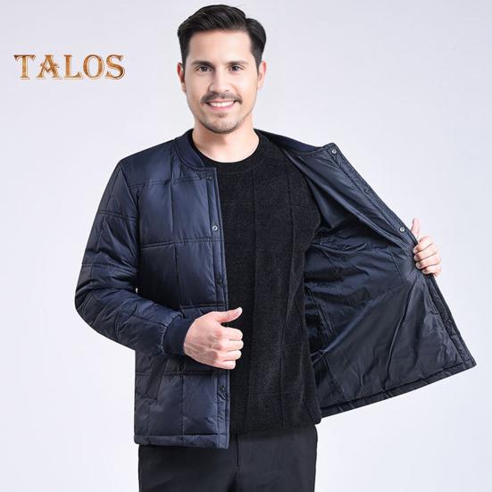 Men Down Jacket Autumn Winter Stand Collar Long Sleeve Thickened Velvet Cotton Coat with Pockets Solid Color Quilted Outerwear