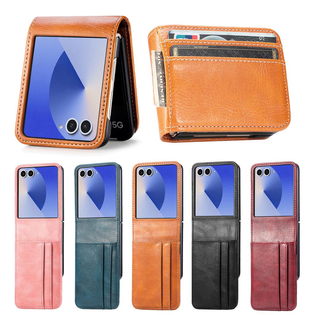 PU Leather Phone Case for Samsung Galaxy Z Flip 8 7 6 5 4 3 Flip8 Flip7 FE Flip6 Flip5 Folding One-piece Card Holder Cover XL002