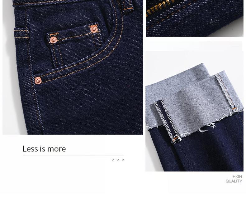 Clearance: Women's Deep Blue High-Waisted Slim-Fit Straight Leg Jeans with Rolled Hem