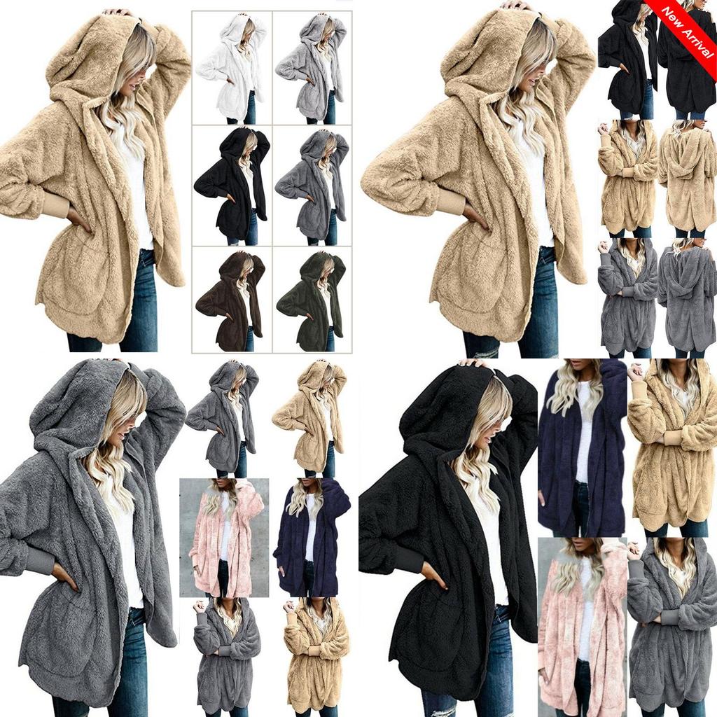 Cozy Women Winter Fluffy Coat Fleece Fur Jacket Teddy Bear Hoodies Soft Material