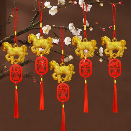 2026 Year of The Horse Pendant Chinese New Year Feng Shui Zodiac Horse Charm with Tassel for Spring Festival Car Rearview Mirror Home Decor