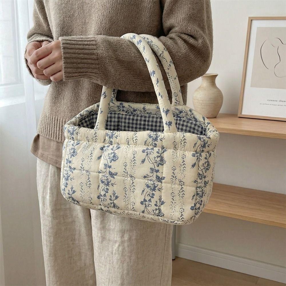 Printed Laundry Storage Basket Hand-held Floral Organizers Basket  Desktop Storage