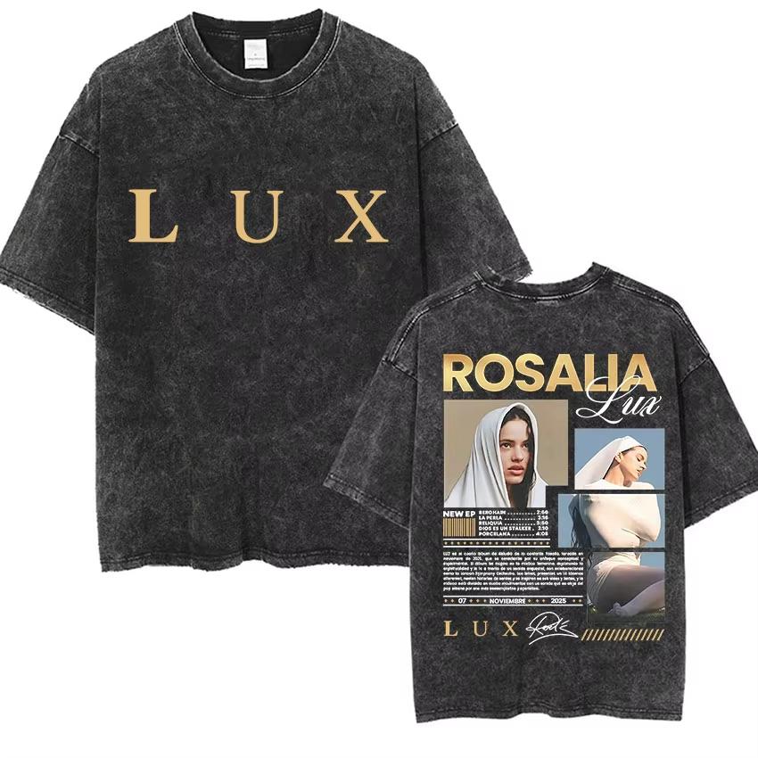 Vente Chaude Rosalia Lux Nouvel Album Impression Affiche T-shirt Hommes Femmes Vintage Coton Lavé Coupe Ample Décontracté Surdimensionné Streetwear Mode Harajuku Été Nouveau Tee