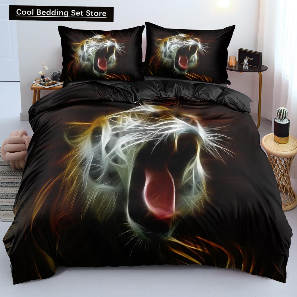 Comforter 3D Tiger Bedding Set King Queen Full Twin Size Brown Animal Jungle Wildlife Comforter Polyester